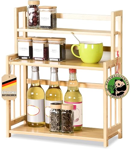 ONVAYA® Bambus Gewürzregal Mit 3 Etagen | Stehendes Küchenregal Für Arbeitsplatte | Gewürzständer Aus Holz Für Öl, Gewürze & Mehr