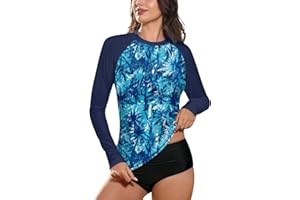 BesserBay Damska koszulka surfingowa z okrągłym dekoltem i długim rękawem, UPF 50+, ochrona przed słońcem, Rash Guard S-XXL
