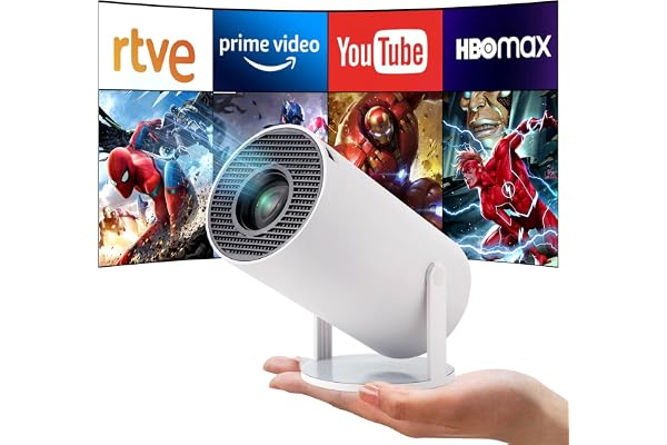 Mini Projecteur, Videoprojecteur Portable, 4K/200 ANSI Auto Keystone Projecteur avec WiFi 6, BT 5.0, Jusqu'à 130 Pouces, Retournement à 180 degrés, système d'exploitation Android 11.0 intégré