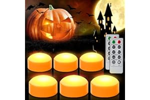 CANDLE IDEA 6 sztuk lampek LED w kształcie dyni na Halloween, z pilotem zdalnego sterowania i timerem, na baterie, pomarańczowe latarnie Jack O, dekoracja na Halloween, bezpłomieniowe świece do