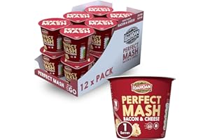 Idahoan Mashed Potato Pots, Bacon and Cheese, Dried Potato Mash, Cooks in 1 minute, Quick Lunch, Bulk Pack of 12