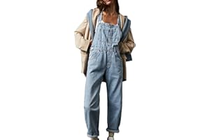 LYSINK Damen Retro Denim Overalls Casual Straight Wide Leg Bib Jeans Verstellbare Träger Loose Fit Baggy Jumpsuit