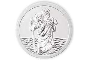 ‎FRITZ COX FRITZ COX Silberne Christophorus Autoplakette Heiliger Schutzpatron der Reisenden und Kinder | Magnet und Klebepunkt | Geschenkkarte mit personalisierbarer Rückseite | 3 cm