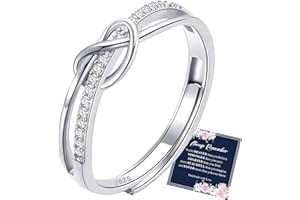 RANKEEF Sterling Silver Rings for Women Forever Linked Adjustable Rings Cubic Zirconia Love Knot Promise Rings Thumb Rings for Women Gift for Women Ladies Girls with Inspirational Card