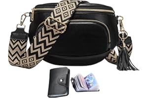 KUNKUN Borsa Marsupio Elegante Donna - Grande Borsa a Tracolla in Vera Pelle Con Blocco RFID - Nero