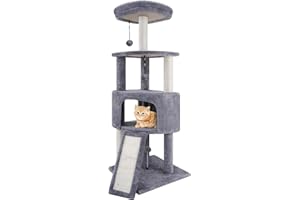 TWDEPART Cat Tree Cat Tower with Cat Scratching Posts for Indoor Cats,Cat Furniture Activity Centre Climbing Tree with Big Cat Condo and Hanging Balls,Grey…