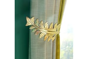 MoYouno 2Pcs Curtain Holdbacks, Large Vintage Leaf Design Tiebacks, Retro Decorative Curtain Holdback, Rustic Tiebacks Hooks, Gold