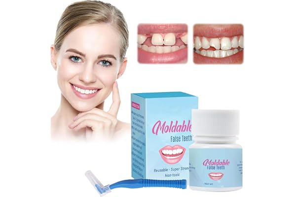 Kit Dent Provisoire Facette Dentaire Haut et Bas Dentier Sourire Parfait Prothèse Dentaire Cosmétique avec Brosses Interdentaires
