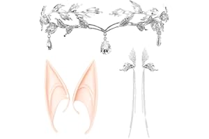 LaVenty Set of 3 Silver Elf Headpiece Elf Ears Elf Crown Tiara Fairy Headpieces Elf Head Jewelry Fairy Elf Headpiece Circlet Headpiece for Fantasy Renaissance