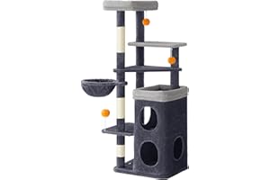 Feandrea Tall Cat Tree, Multiple-Level Cat Tower with 2 Caves, Basket, 3 Scratching Posts, 3 Perches, Dark Grey PCT007G02