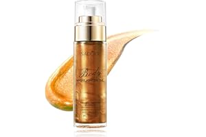 FALILUV Shimmer Face And Body Oil,Silky Glow Body Glitter Cream Liquid Highlighter Makeup,Non-Sticky Luminated Liquid Bronzer Body Glow Lotion,Bronzing Drops,Festival Accessories(Bronze,85ml)
