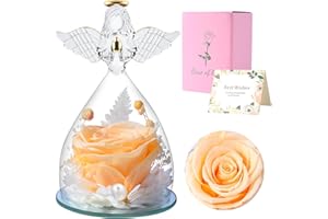 FRFG Ewige Rose Engel, Geschenke für Frauen, Konservierte Rote Echte Rose, Glasengel, Einzigartige Geschenke, Geburtstagsgeschenk für Frauen, Mutter, Schwester, Freundin, Ehefrau (Hellgelb)