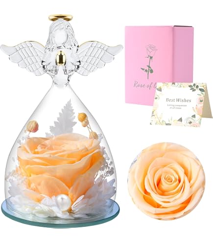 Konservierte Rose Im Glas Mit Engel Figur – Ewige Blume Als Geschenk Für Mama, Oma, Freundin