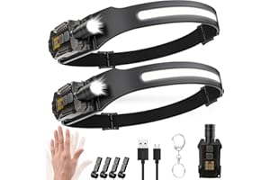 ‎MLIAIMCE Stirnlampe LED Wiederaufladbar,2000 Lumens 230° Weitwinkel Zoombare Kopflampe mit Sensor,9 Lichtmodi mit UV Lampe,Abnehmbare magnetische Leichtgewichtig Stirnlampen,für Camping,Joggen,Wandern,Angeln