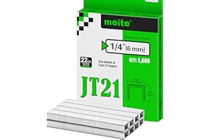 meite Type 53/6 mm Staples, Galvanised JT21 Staples for Staple Gun, Fine Wire, 7/16" (11.2 mm) Crown Type 53 Staple Refill, Ideal for Upholstery, Crafts, Furniture (1,600 Counts)