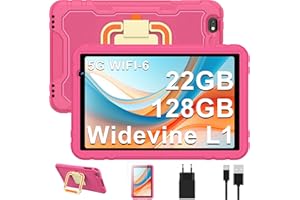 JUEDUR Android 14 Tablet 10 cali, 22GB RAM 128GB ROM(TF 1TB), 2.4G+5G WiFi6, 8000 mAh, Widevine L1, 8 Rdzeni 2,0 GHz, wyświetlacz HD 1280 x 800, Bluetooth 5.0, Obracany o 360°EVA Case - Różowy