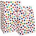 RFWIN 20Pcs Paper Party Bag Kraft Paper Candy Bags, Rainbow Dot Kids Birthday Paper Bags with Stickers Paper Gifts Sweets Bags for Baby Shower Wedding Valentines' Day