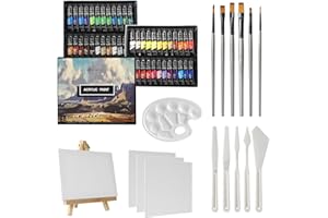 GC QUILL 48 Farben Acrylfarben Set 12 ml x 48 Tuben mit 6 Pinseln, Palettenmessern, leinwand zum bemalen, Staffelei, für Künstlerfarben auf Holz, Keramik, Stoff, Basteln GC-APK48