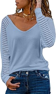 GORGLITTER Damen Sweatshirt Vintage Style - Gestreiftes Langarmshirt Mit V-Ausschnitt Für Herbst & Winter