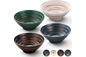 YUN TAO Set de 4 Bols à Ramen en Céramique (1040 mL) - Grands Bols Japonais pour Salade, Udon, Soba, Pho, Pâtes et Soupes Noodles Asiatiques - Idéal comme Cadeau de Pendaison de Crémaillère