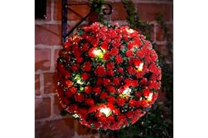 MantraRaj 28CM Solar Powered Topiary Ball 20 LED Flower Lights Dual Function Garden Sphere Great For Outdoor Decorations For Wedding Artificial Plant Backyard Balcony Garden Decor (Red)
