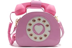 QiMing Retro dial telephone Crossbody Shoulder Bag,Pu Movable microphone Purse for Women