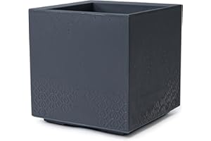 ‎KONZEPT KONZEPT großer Pflanzkübel auf Rollen 40x40x40 cm, für innen und außen, quadratisch, anthrazit in Beton-Optik, aus Kunststoff, mobil – ideal für Garten, Terrasse, Balkon und Wohnräume