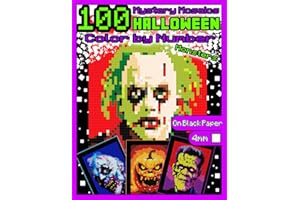 Mystery Mosaics Color by Number: 100 Halloween Monsters: Pixel Art Coloring Book with Dazzling Hidden Monsters, Color Quest on Black Paper, Extreme ... Relief, Large print by Number |4mm Squares|