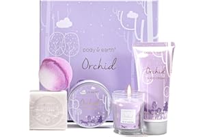 ‎BODY & EARTH BODY & EARTH Geschenke für Frauen - 5tlg. Orchideen Duft Geburtstagsgeschenk mit Duftkerze, Körperbutter, Handcreme, Badebombe, Geschenkbox Wellness Set für Freundin, Mama Weihnachtsgeschenke