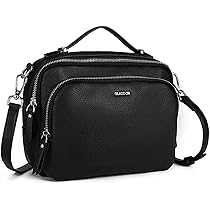 Gladdon Borsa A Tracolla Donna In Ecopelle – Media, 5 Tasche Con Cerniera, Tracolla Larga In Tessuto, Senza PFAS (Nero)
