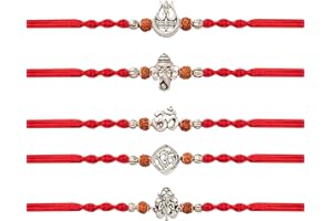 EXIMIOUS INDIA Rakhi for Brother - Set of 5 With Greeting Card, Traditional Indian Rakhi For Raksha Bandhan Designer Rakhi Thread for Bhaiya Design02-2024
