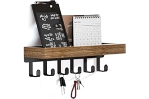 SWTYMIKI Key Holder with Wood Tray and 6 Hooks, Wall Mounted Key Racks, Key Hangers Home Decor Key Rack Mail Organizer for Hallway, Entryway, Bedroom, Mudroom, Office