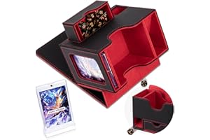 Jofuni Deck Box for TCG – Card Storage w/Magnetic Closure, Dice Rolling Area, Fits 100-120 Cards – 35pt Magnetic Card Holder for MTG Commander Games and Others, Christmas Gifts for Man, Black Red