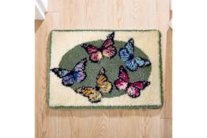 ROCKY&CHAO Myriad Choices Knüpfhaken, Schmetterlings-Teppich-Set, Teppich-Stickset, Anfänger, Kreuzstich, DIY, Häkelarbeiten, Bastelsets mit Garnen, fünf Schmetterlinge, 50, 8 x 38, 1 cm