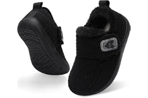 JOINFREE Toddler Slippers Boys Girls Fuzzy Booties with Rubber Soles Wide Winter Shoes for Indoor Outdoor Easy On & Off House Shoes for Little Kids