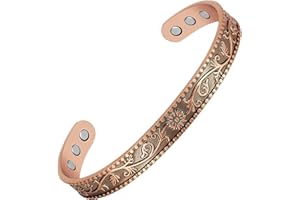 Jecanori Copper Magnetic Bracelets for Men Women,Simple Style 100% Solid Copper Brazaletes with 8pcs 3500 Guass Strong Magnets,Adjustable Cuff Bangle Gift with Jewellry Gift Box