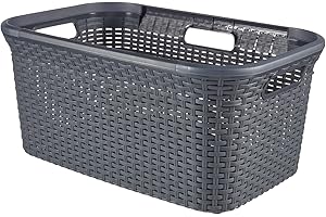 Curver, Panier à linge 45 L Aspect rotin, Anthracite, 59,2 x 38 x 27 cm, Plastique 188958