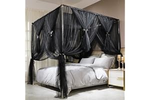 Joyreap Betthimmel-Vorhang mit 4 Ecken, luxuriös, gemütlich, Elegantes Schlafzimmer-Dekorations-Zubehör für Erwachsene (119,4 cm B x 198,1 cm L, Doppelbett)