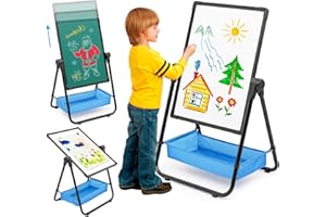 ‎MAYCOLY Kinder Staffelei Malerei Doppelseitige Tafel für Kinder mit Kreidetafel & Whiteboard 360 drehbare Höhenverstellbar Standtafel mit Zubehör für Jungen Mädchen ab 3 Jahre, Schwarz