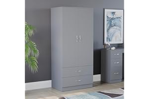 Vida Designs Riano Wardrobe, With Shelf & Hanging Rail Bedroom Storage Furniture (Grey, 2 Door & 2 Drawer)