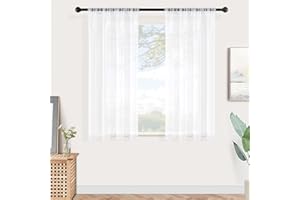 MRTREES Net Curtains for Windows 45 Inch Drop, White sheer Curtains Rod Pocket Voile Net Curtains, Set of 2, 54x45 Inch 137x114 CM, White