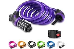 Opaza Candado de Bicicleta, Seguridad Candado de Cable Mejor Combinación con Flexible Montaje Cable de Bloqueo Antirrobo Alta Seguridad para La Bicicleta al Aire Libre 1.2m X12mm (Púrpura)