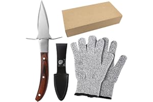 YNKKVRE Oyster Knife Set and Gloves; with PU Knife Cover and Cut Resistant Level 5 Protection Gloves; Clam Oyster Shucker Knives With Comfort Wood-handle; for Oyster Shucking; Fish Scaler Removing ect.