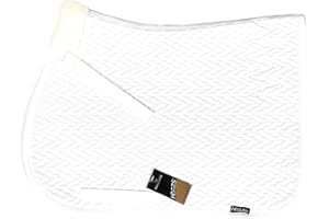 Horses, Tapis de Selle de Cheval Devon, Idéal pour le Saut d’Obstacles, Fermeture Velcro, Tissu avec Surpiqûre, Blanc, Full