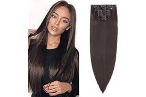 MY-LADY 26" Long Straight Clip in Hair Extensions Full Head 8Pcs 18Clips Ombre Colorful Synthetic Hair Clip in Hairpiece Dark Brown