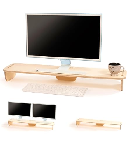 FITUEYES Houten Monitorstandaard PC Laptop Computerschermverhoger, 2-Laags Monitorprinterverhoger voor Bureaus 42,5x23,5x14cm - Max. Belasting:25 kg DT204201WO