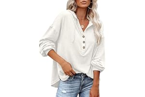 PLOKNRD ladies Oversized Jumper Long Sleeve Button Down hoodies with Drawstring