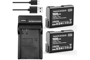 TQTHL 2 x złoty akumulator zastępuje Nikon EN-EL14 / EN-EL14a 1100 mAh + podwójna ładowarka | kompatybilny z Nikon D3100 D3200 D330