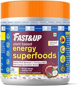 Fast&Up Energy Superfoods (30 servings) Caffeine Free Plant Based Pre-Workout & Energy Supplement - 100% Vegan, Gluten Free, Beetroot Powder & Coconut MCT Energy Elevation Blend For Performance, Endurance & Stamina