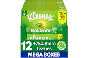 Kleenex® Balsam Tissues, Mega Pack - 1,344 Sheets (12 Boxes x 112 Sheets) - Balm Tissues Protect and Soothe Your Nose When You've Got a Cold - Balmcare® with Aloe Vera, Vitamin E and Calendula